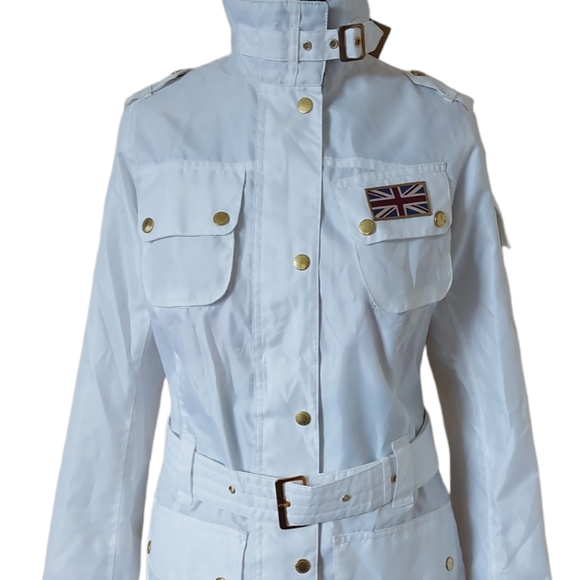 BNWT Barbour Womens White Rain Jacket UK Size 12 Lightweight Union Jack Lining. - Picture 2 of 16